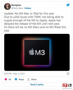 ​消息称苹果 M3 芯片延期，新款 MacBook 和 iPad 今年无望问世